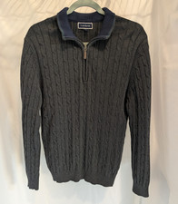 Club Room Men's Half Zip Gray Cable Knit Sweater Size Large with Blue Collar