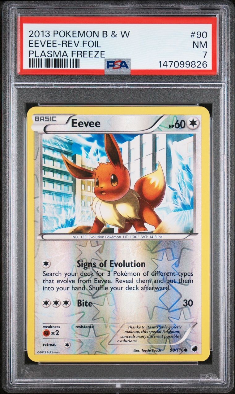 PSA 7 NM Pokemon Eevee Black & White Plasma Freeze Reverse Holo #90