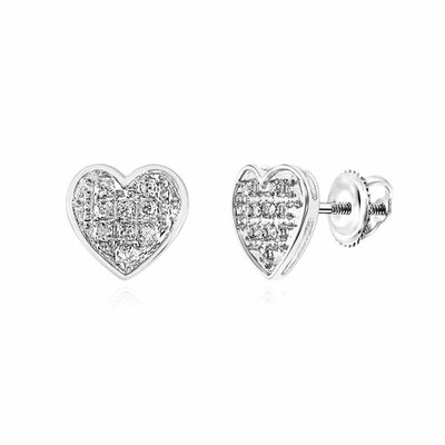 Natürlicher Diamant 10K Gold Gelb Weiß Pave Herz Schraubverschluss Ohrstecker