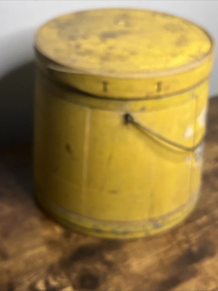 Keystone WOODEN MINCEMEAT FIRKIN BUCKET Yellow Mustard Paint Original Label - Image 4 of 4