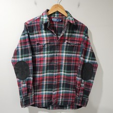Polo Ralph Lauren Western Elbow Patch Pearl Snap Plaid Flannel Outdoor Medium