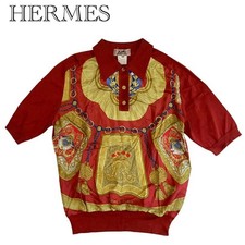 Hermes Twillaine Panel Short Sleeve Polo Shirt 100 Silk Size 36 Women's France