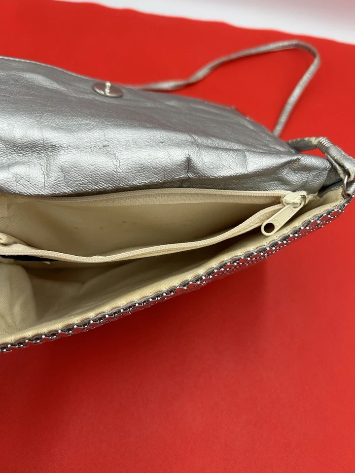 Bolso de mano bandolera de noche de malla con lentejuelas plateadas Bueno para mujer. 1B Foto 4 de 4