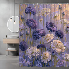 Purple Floral Shower Curtain, Abstract Garden Flower Print