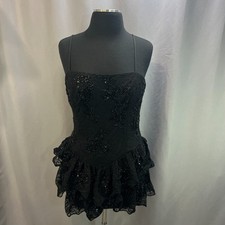 Windsor Midnight Magic Mini Dress Women Large Black Sequin Lace Spaghetti Straps