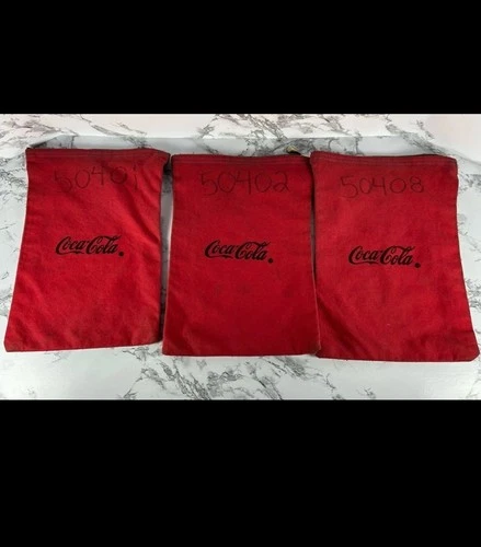 3 Vintage Canvas Coca Cola Money Coin Bank Deposit Bags With Zippers