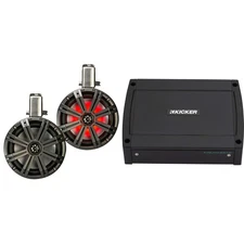 Kicker KMTC8 8" Black Loaded Marine Wake Tower Enclosures & 400 Watt Marine A...