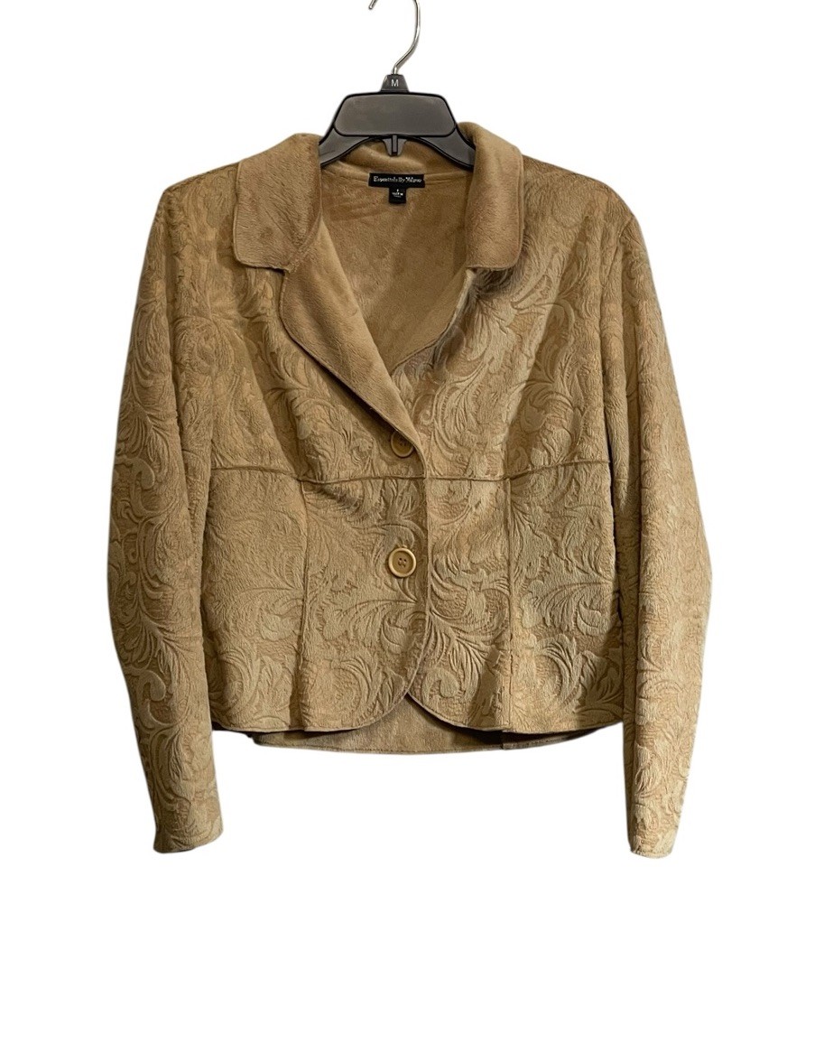Essentials by Milano Small Tan Faux Suede Embossed Blazer Jacket Boho Western
