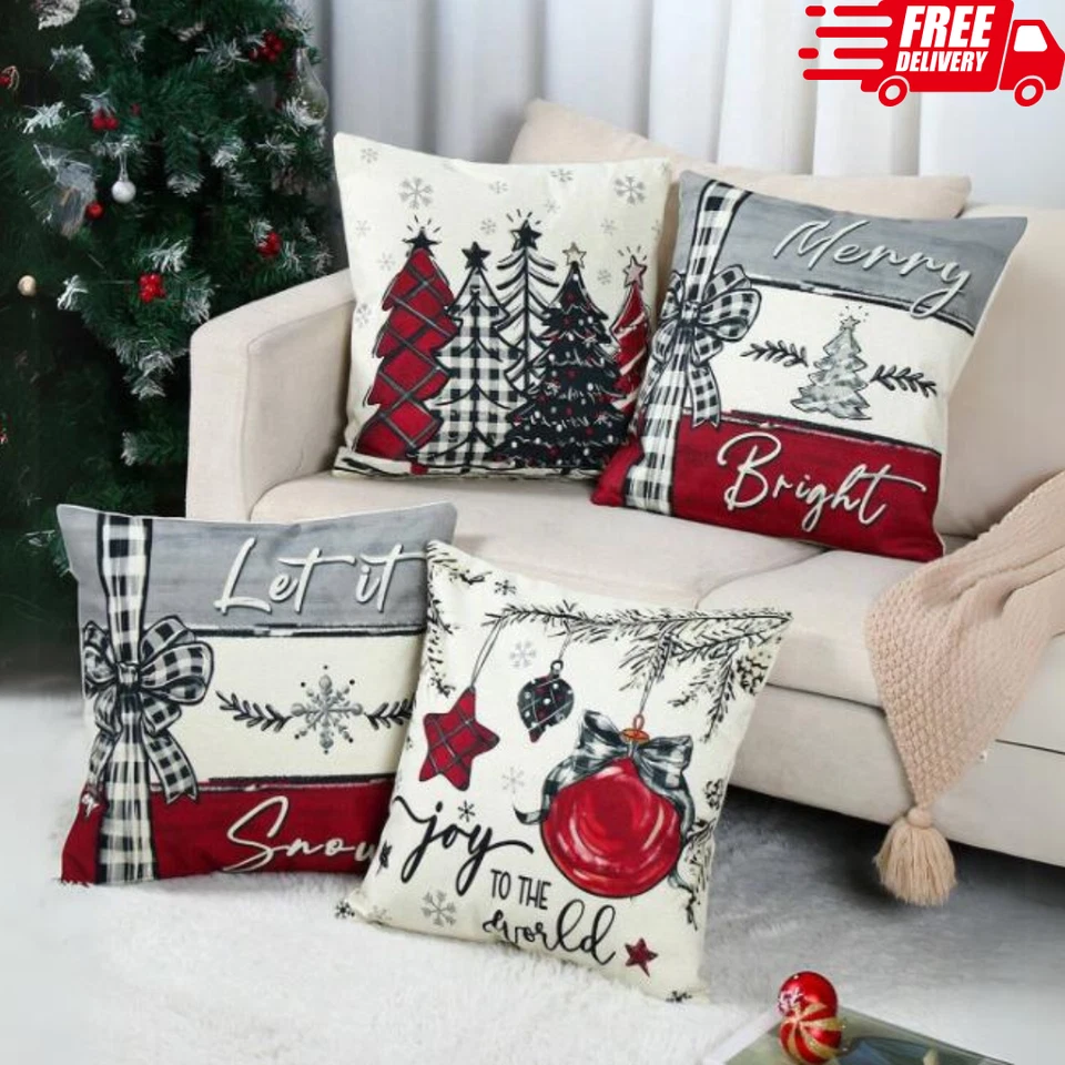 Christmas Pillow Covers 18x18 Set of 4 Winter Xmas Holiday Decorations for Home - Image 2 of 4