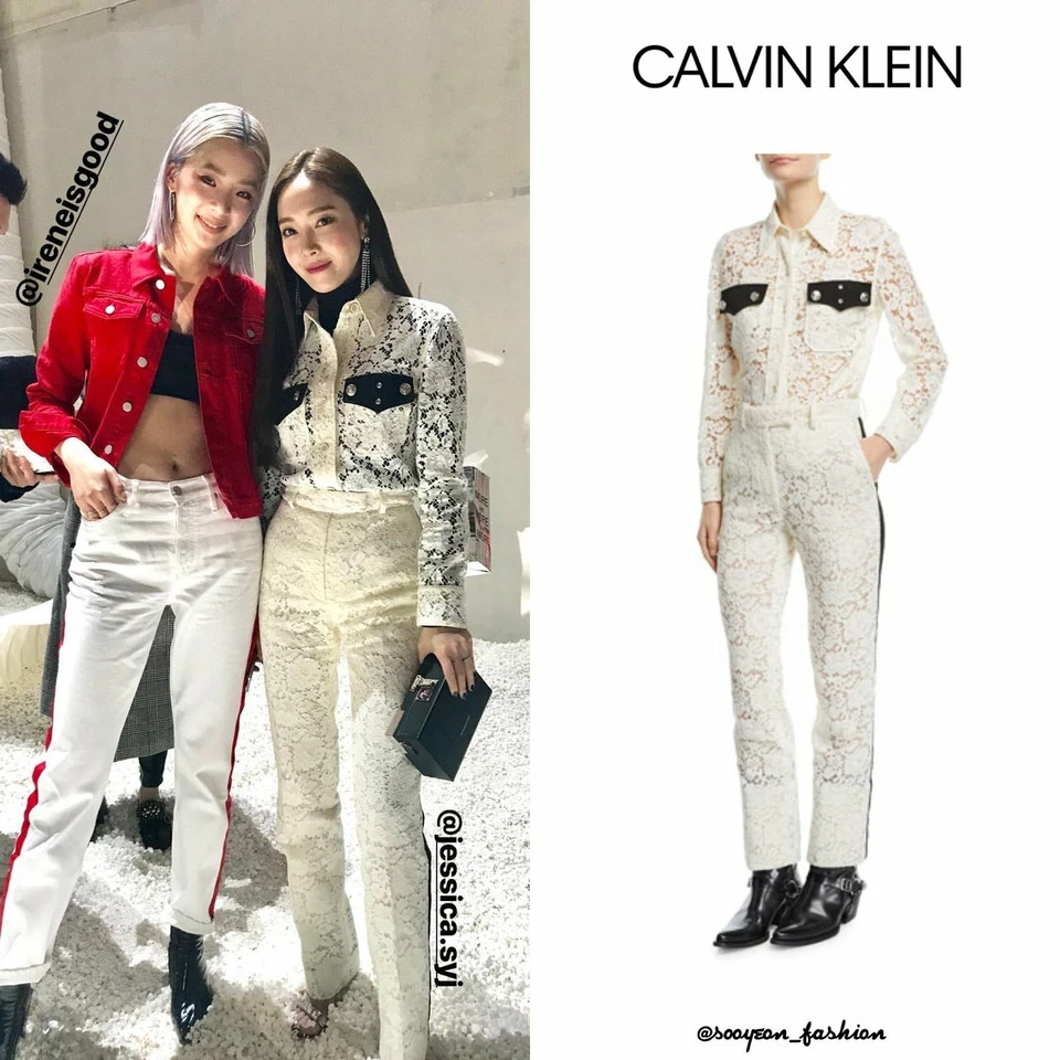 Pantalones CALVIN KLEIN 205W39NYC Marfil Blanco Encaje Negro Rayas Pierna Recta 0 36 XS Foto 3 de 4