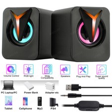 Stereo Bass Sound Computer Speakers 3.5mm RGB Wired Soundbar for Desktop Laptop