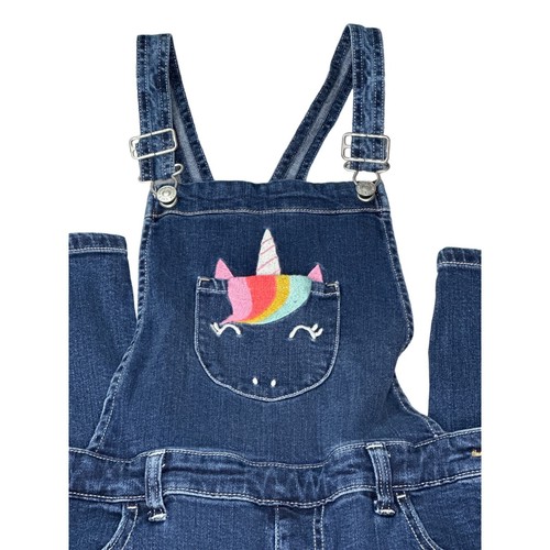 Cat & Jack Overalls Youth Girls XL 14 16 Blue Jean Denim Unicorn Embroidered - Picture 2 of 12