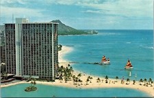 Hilton Hawaiian Village Honolulu Hawaii HI Sailboats Mike Roberts Vtg Postcard
