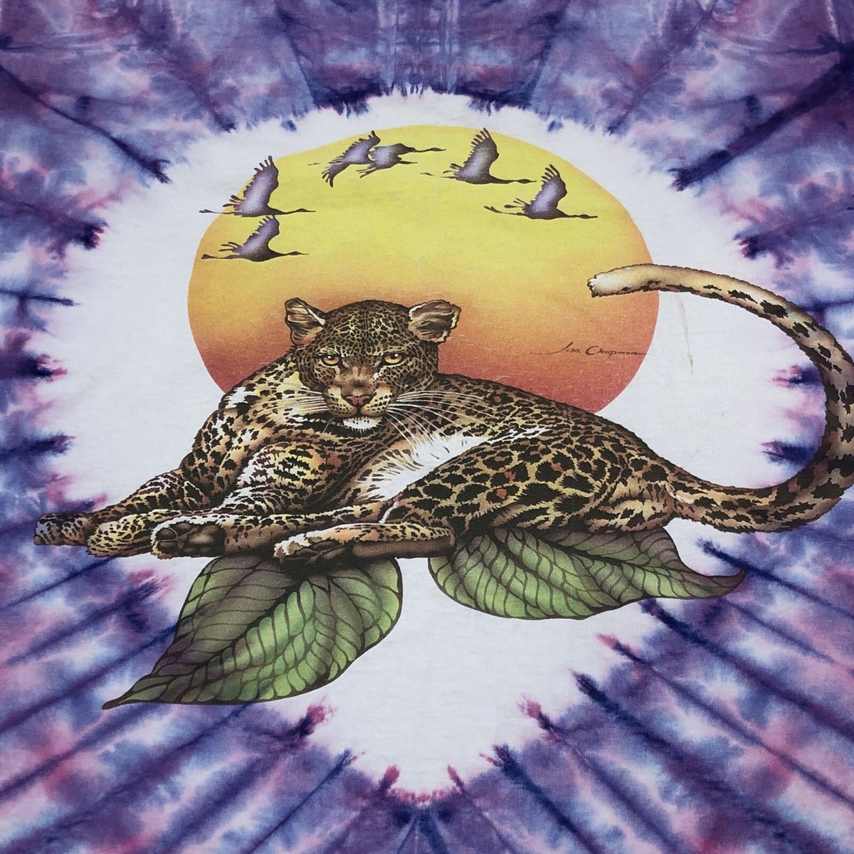 Lisa Chapman Graphics Rainforest Leopard Shirt XL Purple Tie