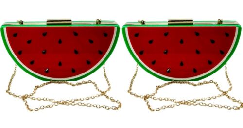Watermelon Hard Acrylic Crossbody Clutch Bag Chain Strap Red Green LOT OF 2 - Afbeelding 1 van 8
