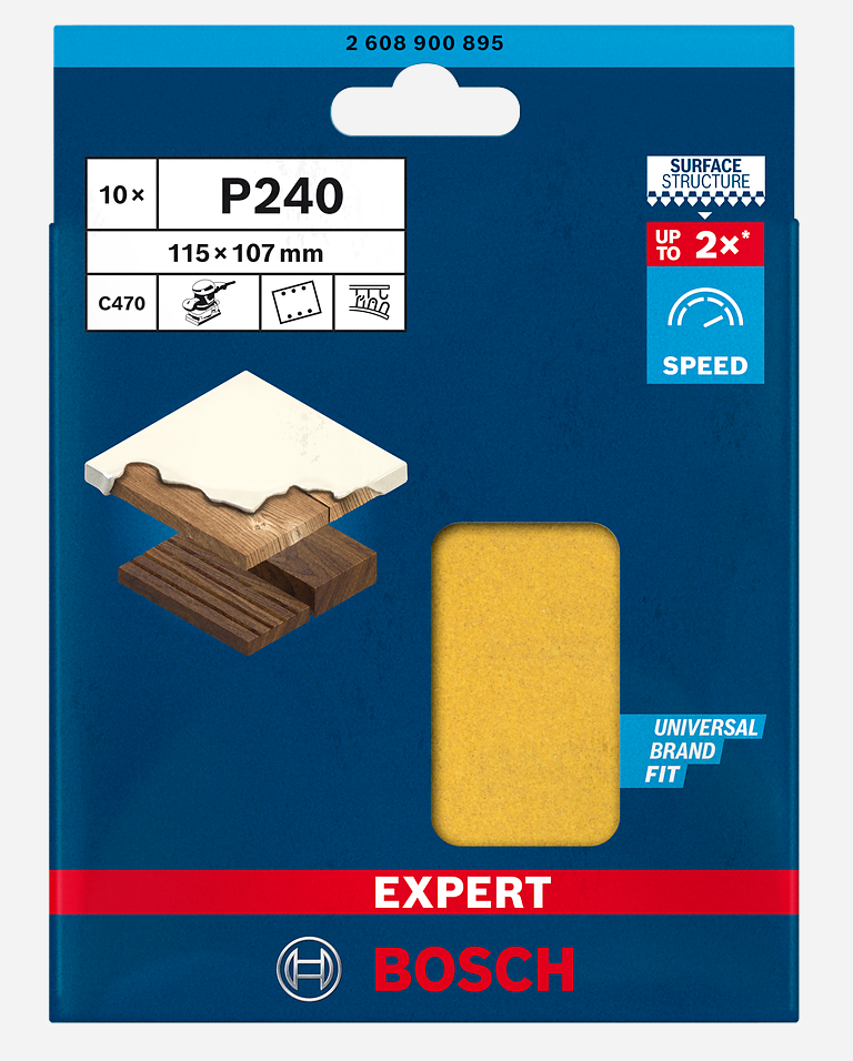 Bosch EXPERT C470 Sandpaper For Orbital Sanders 115 x 107 mm 240 Grit 10 Pack