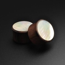 Sono Wood Double Flare Plug With MOP Inlay | Handmade Organic Ear Gauges 