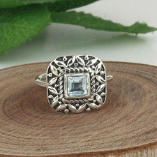 Blue Topaz Gemstone Adjustable Rings 925 Silver Oxidized Handmade Jewelry