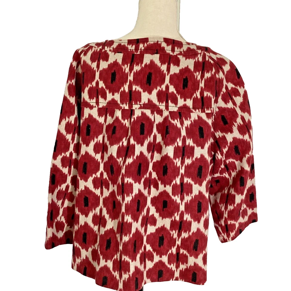 CHAQUETA BLAZER MICHAEL KORS MUJER PLUS 2X CORTA LINO ROJA BEIGE ABSTRUCT FLORAL Foto 4 de 4