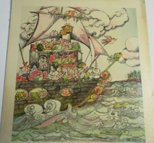 IRENE FRIEDMAN ORIGINAL PAINTING BOOK ILLUSTRATION VINTAGE WHIMSICAL ANIMAL SHIP