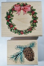 Rubber Stampede Christmas rubber stamps A2627E Pine Bough  A1407H Holly Wreath