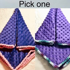 Love Purple Newborn baby blanket - Minky with pink or multicolor trim -Handmade