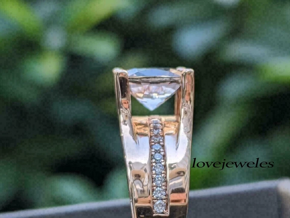 Men's 3CT Cushion Cut VVS1 Diamond Lab Created Wedding Ring 14K Rose Gold Finish - Image 4 of 4