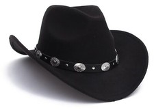 Black Cowboy Cowgirl Hat for Women Men Western Style Wide Brim Felt Fedora Pa...