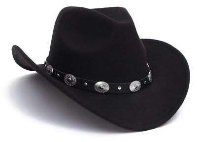 Black Cowboy Cowgirl Hat for Women Men Western Style Wide 