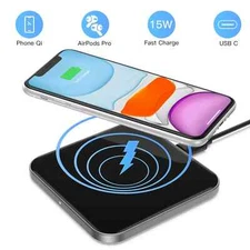 AGPTEK Wireless Charger for iPhone Samsung Galaxy 15W Max Fast Charging USB-C