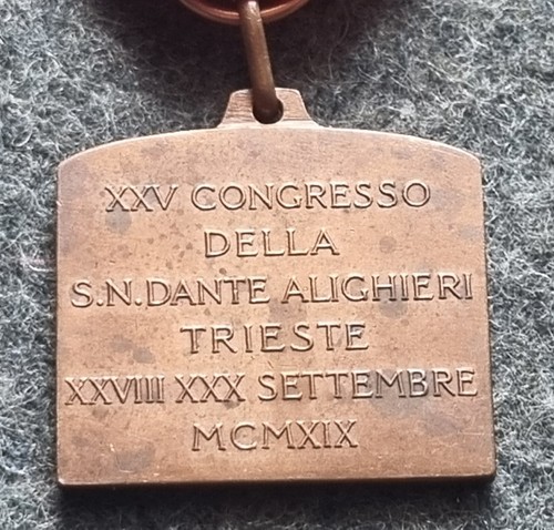 REGNO D'ITALIA MEDAGLIA SOCIETÁ NAZIONALE DANTE ALIGHIERI CONGRESSO TRIESTE 1919 - Picture 7 of 15