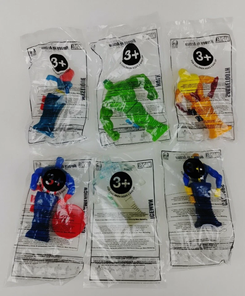 6x Lote Juego Completo de 6 Héroes Marvel En Acción Taco Bell Juguetes 2001 De Colección Nuevo Foto 2 de 4