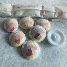 BE365 Vintage glass buttons 24mm white aurora borealis faceted concave back 12