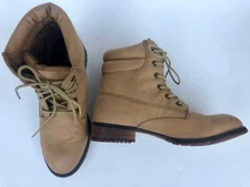 Cathy Jean tan ankle lace-up booties. Size 7.