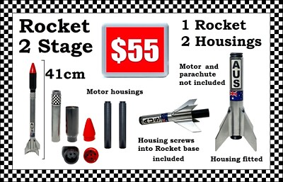 Checker 2 Stage Model Parachute Rocket 3D printed Rocket and Motor Housings 