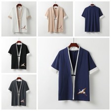 Giacca Kimono Uomo Cotone Lino Ricamo Cardigan Camicia Top Retro M-9XL