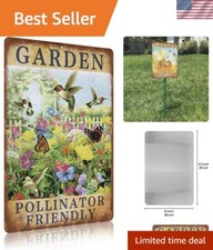 Vintage Garden Signs Pollinator Friendly Retro Yard Metel Tin Signs outdoor A...