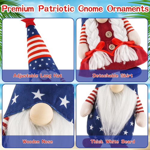 4th of July Patriotic Gnome Decorations, 2 PCS Handmade Mr & Mrs USA Swedish Tom - Picture 5 of 7