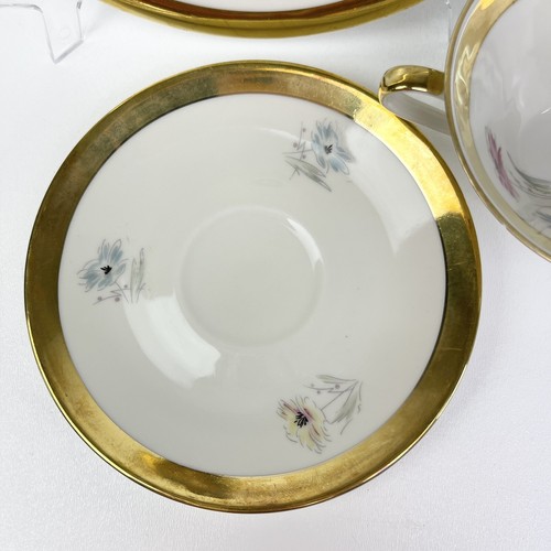 Platillo de taza de té con incrustaciones de oro de tres flores y plato de almuerzo Baviera Alemania - Imagen 12 de 13