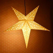 Quasimoon 24" White Star Moon Cut-Out Paper Star Lantern, Hanging Decoration ...