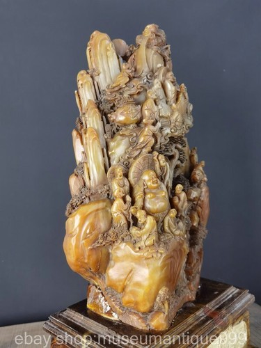 25.2" Chinese Natural Tianhuang Shoushan stone Carving Eighteen Arhat Statue - Picture 4 of 9