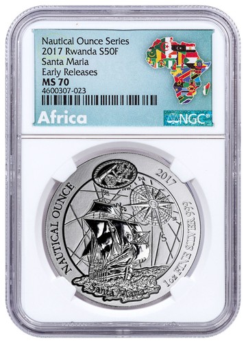 2017 Rwanda Nautical Ounce - Santa Maria 1 oz Silver Coin NGC MS70 ER - Picture 2 of 2