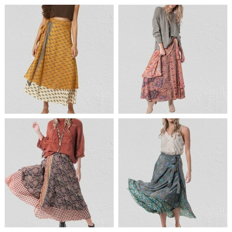 Falda mágica de seda reversible larga multicolor retazos 30 piezas para...