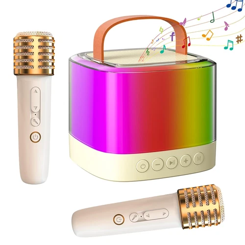 Mini Karaoke Machine with 2 Wireless Microphones Bluetooth Portable Karaoke S...