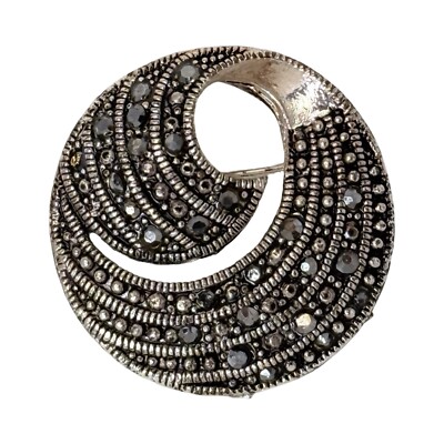 Marcasite Nautilus Circular Brooch Pin 1.5'' Silver Tone