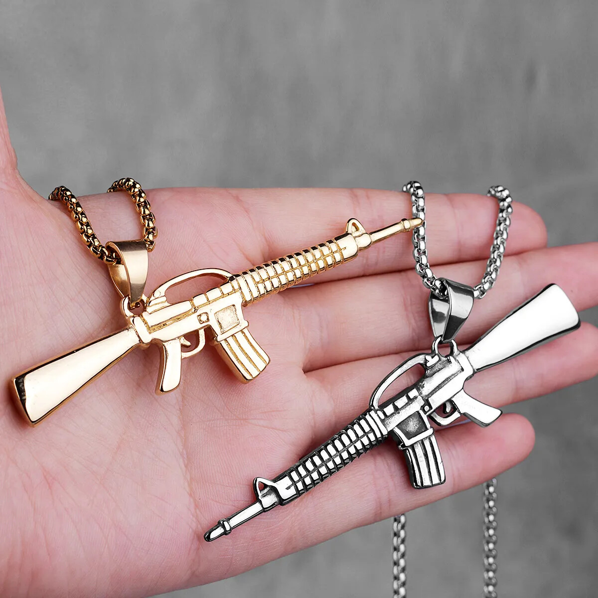 Machine Gun M16 Mens Long Necklaces Pendants Chain Punk Hip Hop Sliver Gold 
