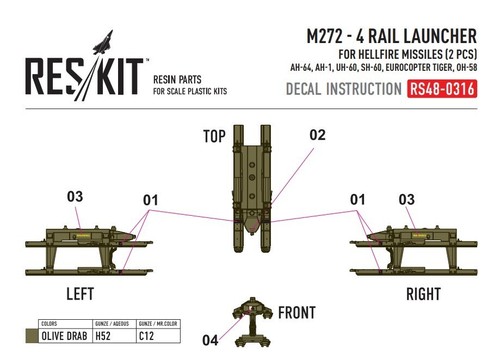 M272 - 4 Rail Launcher for Hellfire missiles (2 pcs) ResKit RS48-0316 Scale 1:48 - Picture 6 of 24