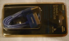 POWERXCEL 3Ft Nylon 30 pin to USB Sync and charge cable Blue for Ipod, Iphone