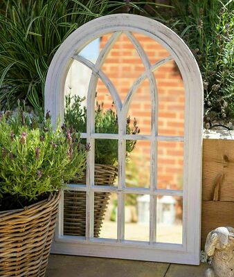 Wandspiegel rustikal weiß Fensterstil Bogen Vintage 50 x 72 cm