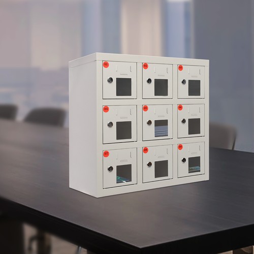 9 Slots Aluminum Alloy Cell Phones Storage Cabinet Wall Mounted Or Freestanding